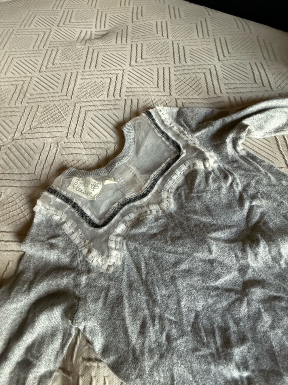 Flounce Grey Crewneck Sweater with Ruffle Trim